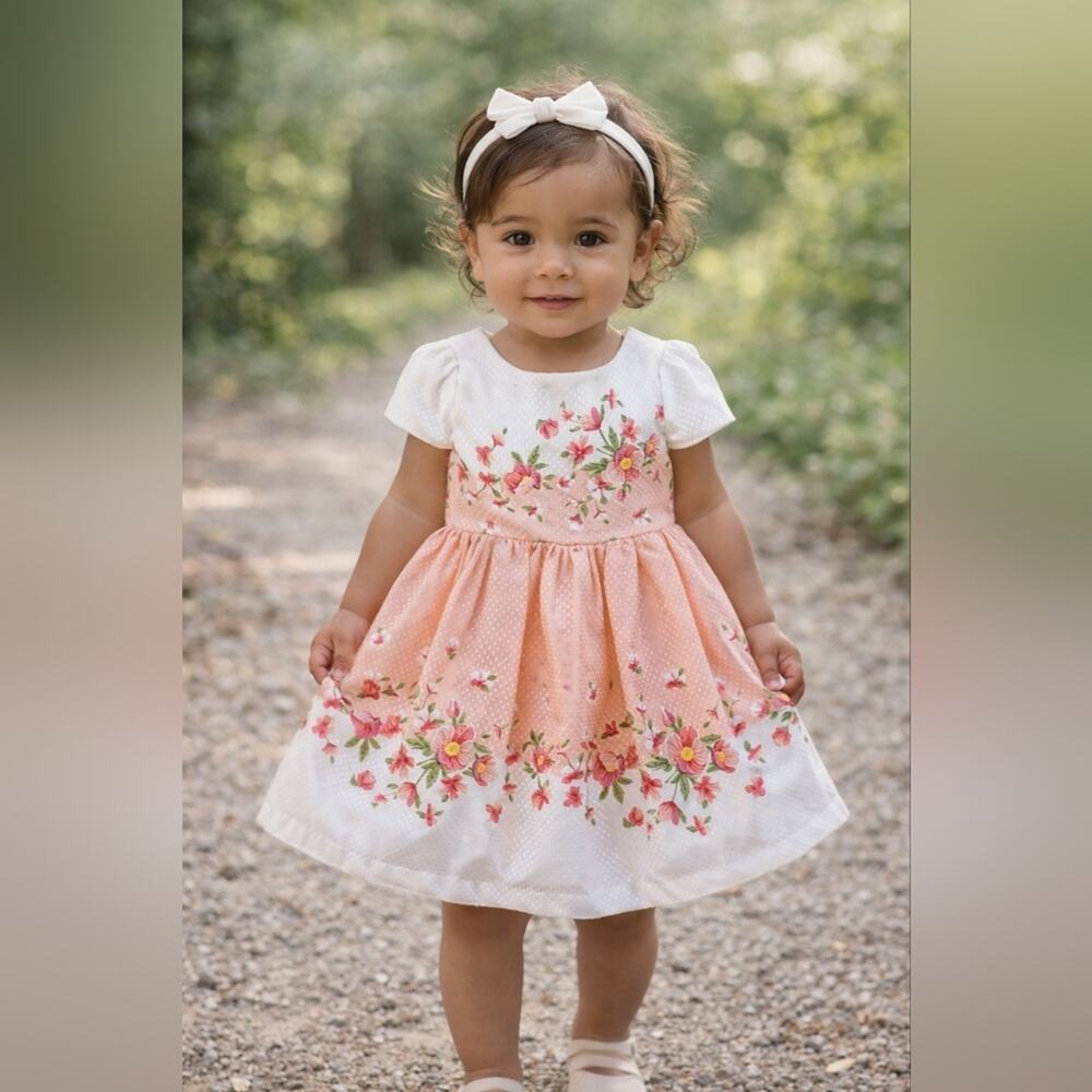 Nannette Peach and White Floral Kids Dress Sz.18 M #1823